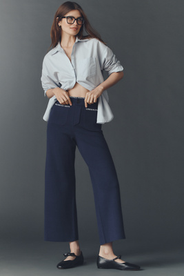 Maeve The Colette Crop Whipstich Sweater Pants By  In Blue