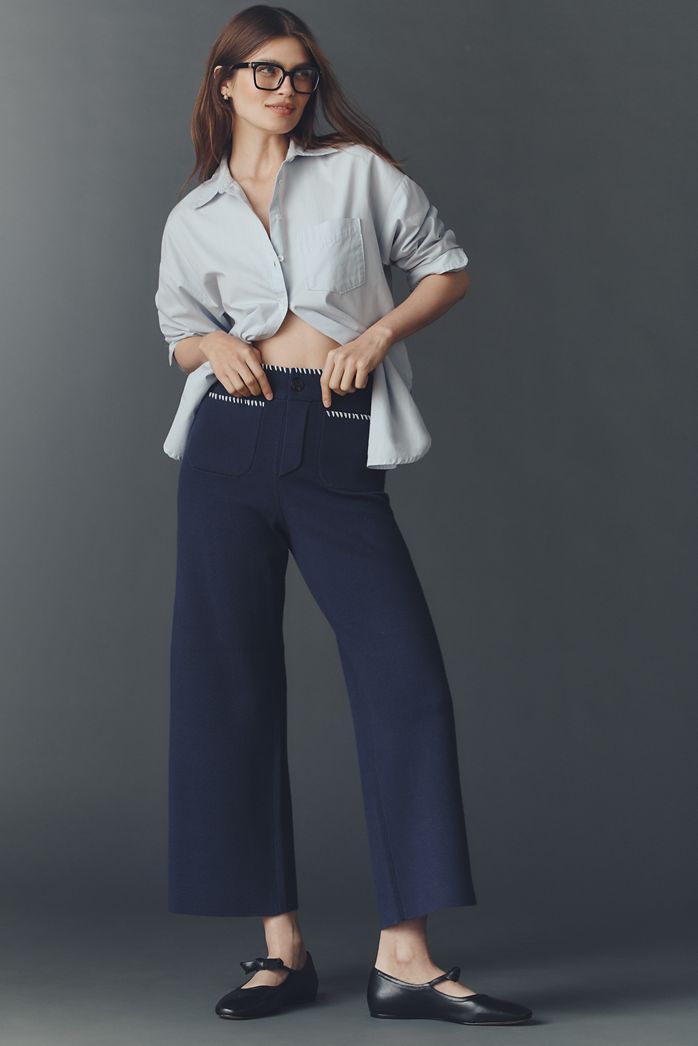 The Colette Crop Whipstitch Knit Trousers by Maeve