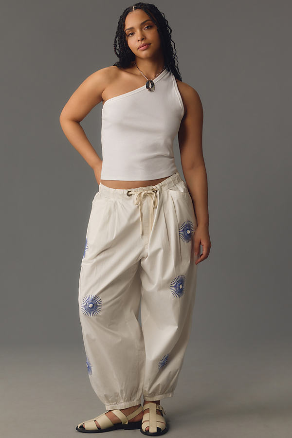 Pilcro The Slacker Embroidered Parachute Pants In White