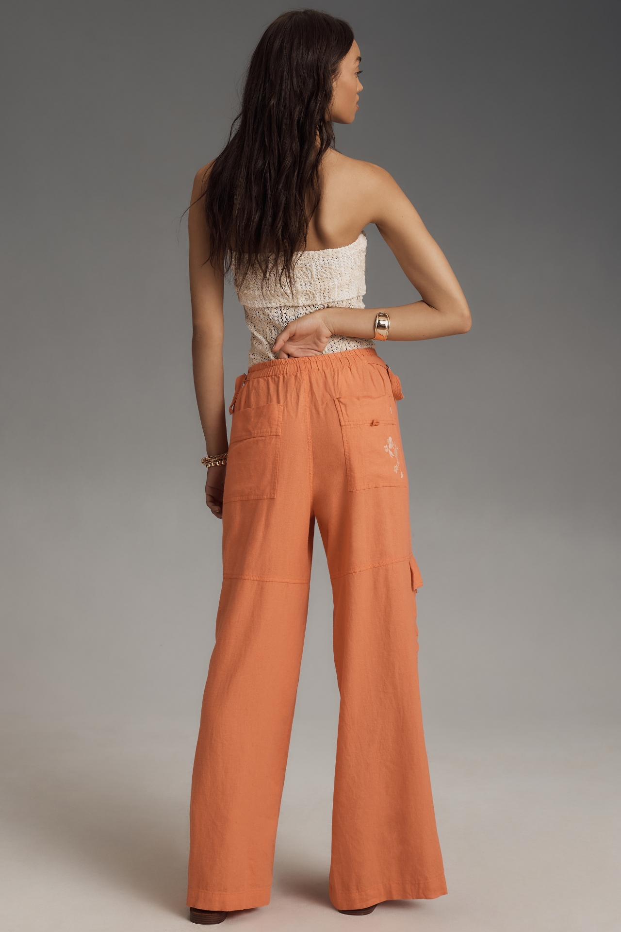 Pilcro Embroidered Beach Linen Cargo Pants