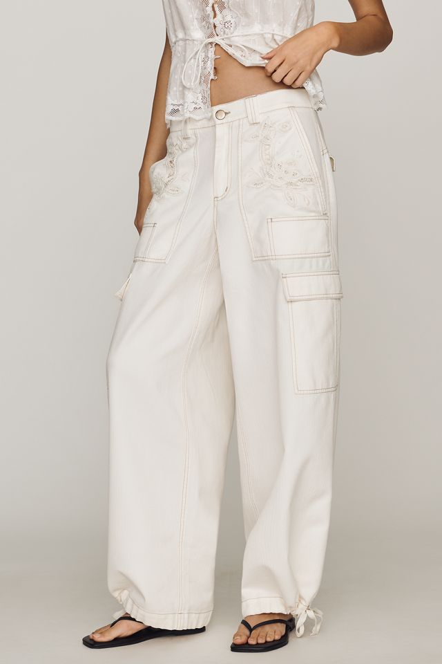 By Anthropologie Cotton High Rise Lace Utility Pants #1