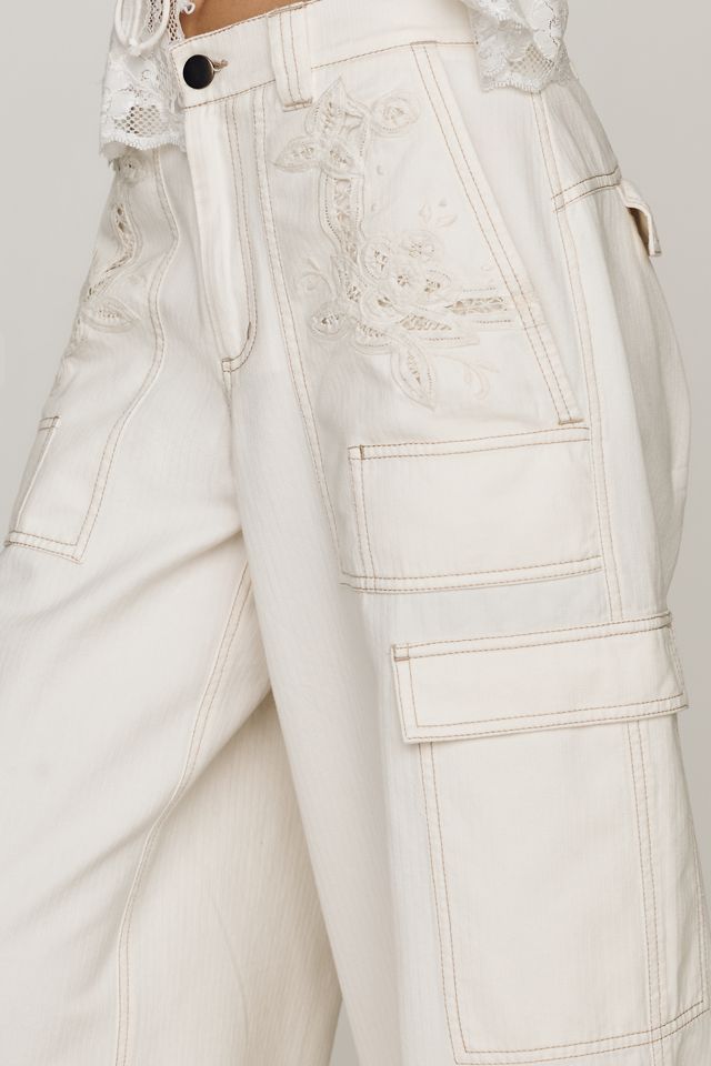 By Anthropologie Cotton High Rise Lace Utility Pants #2