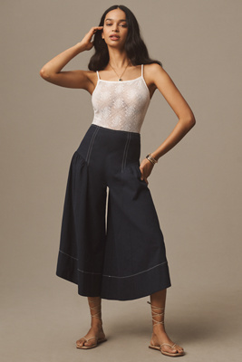 By Anthropologie Linen Extended Waist Pants In Blue