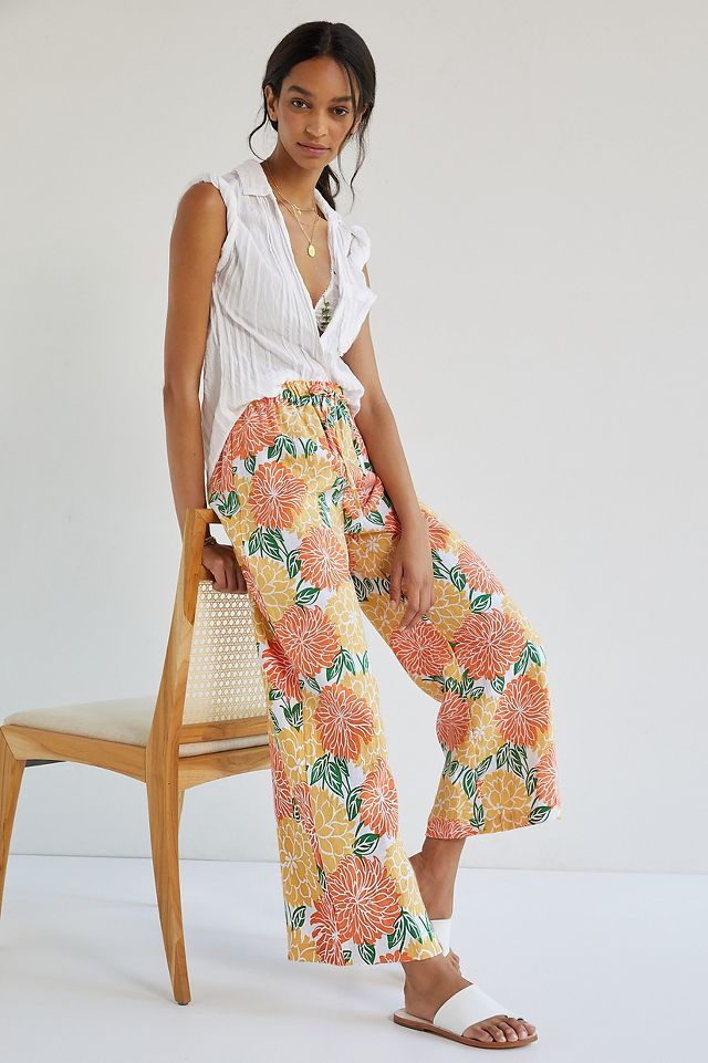 Floral Linen Outfit, Wide Leg Pants Set, Linen Set Women, Tunic