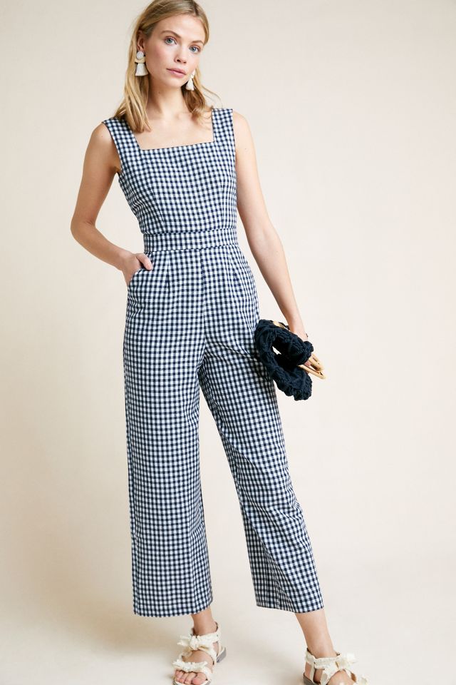 Anthropologie gingham jumpsuit on sale