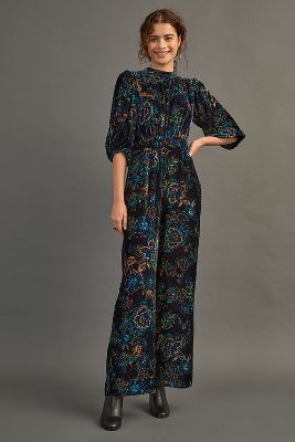 Anthropologie blue 2024 velvet jumpsuit