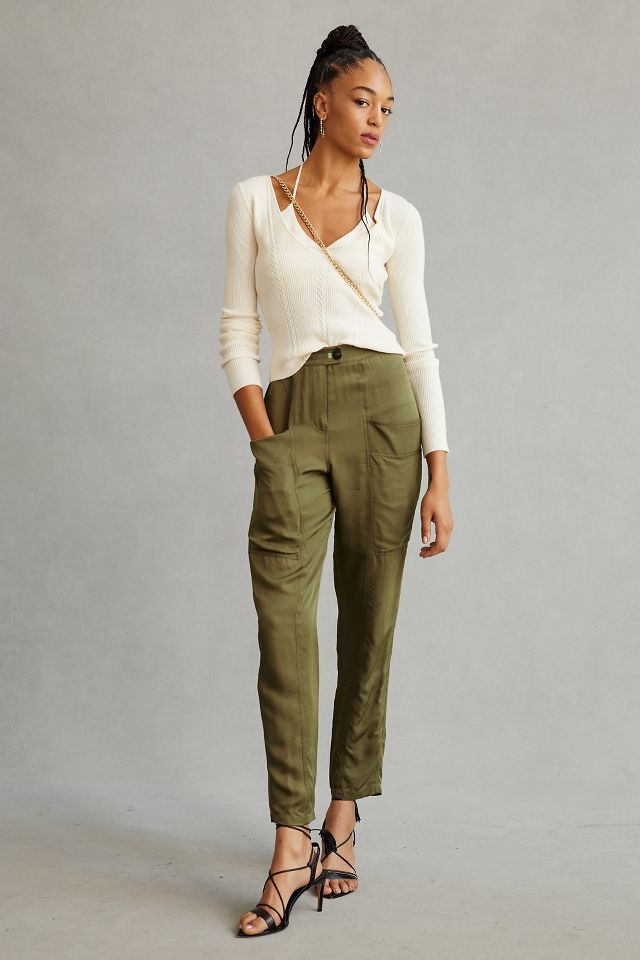 Tall Khaki Utility Slim Leg Cargo Trousers