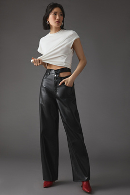 Agolde Recycled Leather Broken Waistband Pants In Black