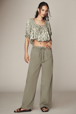 Citizens Of Humanity Aurora Cotton And Linen-blend Wide-leg Pants In Green