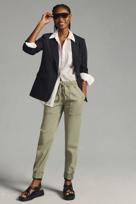 Bella Dahl Easy Cropped High-rise Woven Jogging Bottoms In Green