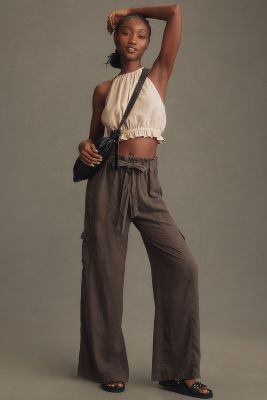Shop Cloth & Stone High-waist Wide-leg Cargo Pants In Brown