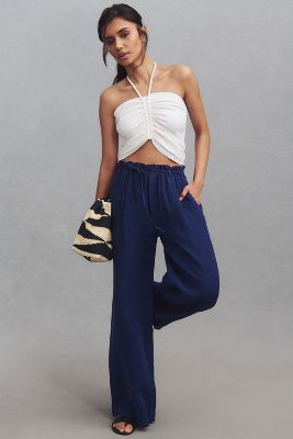 Shop Cloth & Stone Linen Drawstring Pull-on Pants In Blue
