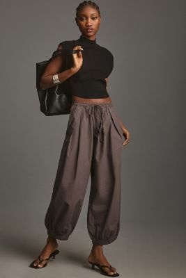 By Anthropologie The Mossa Parachute Trousers In Grey