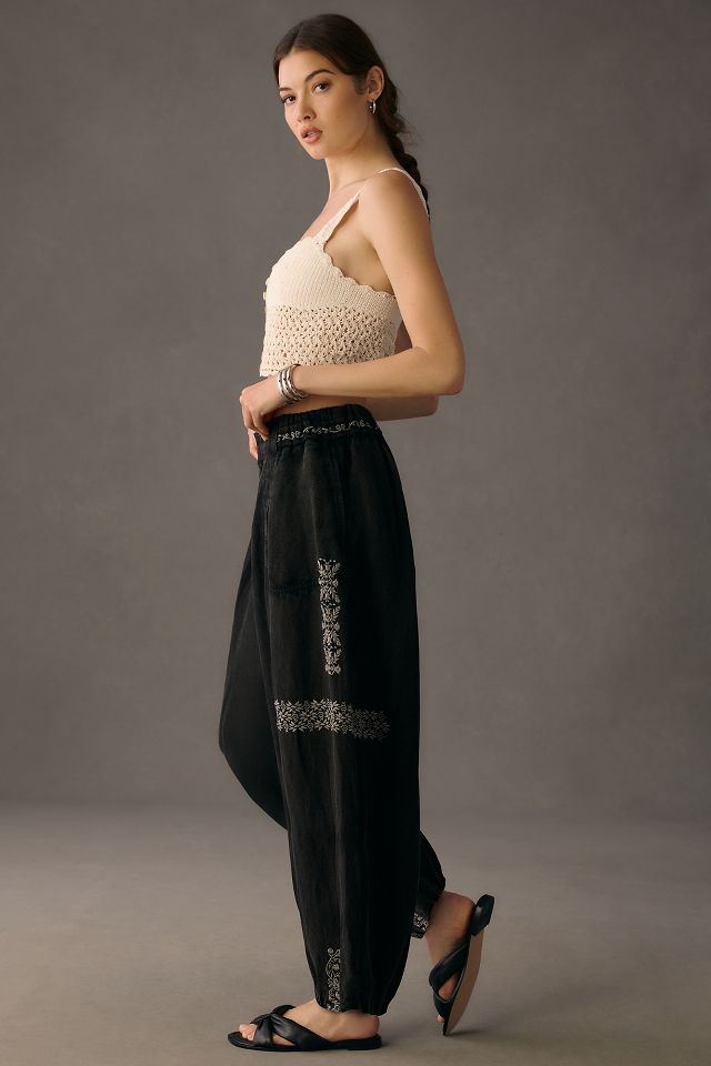 By Anthropologie Embroidered Parachute Pants