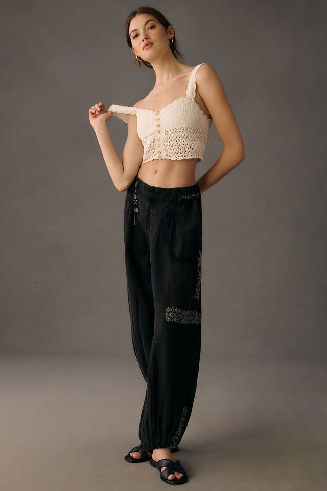 By Anthropologie Embroidered Parachute Pants