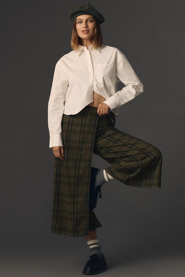 Pilcro Kilted Plaid Wide-Leg Surplice Pants #1