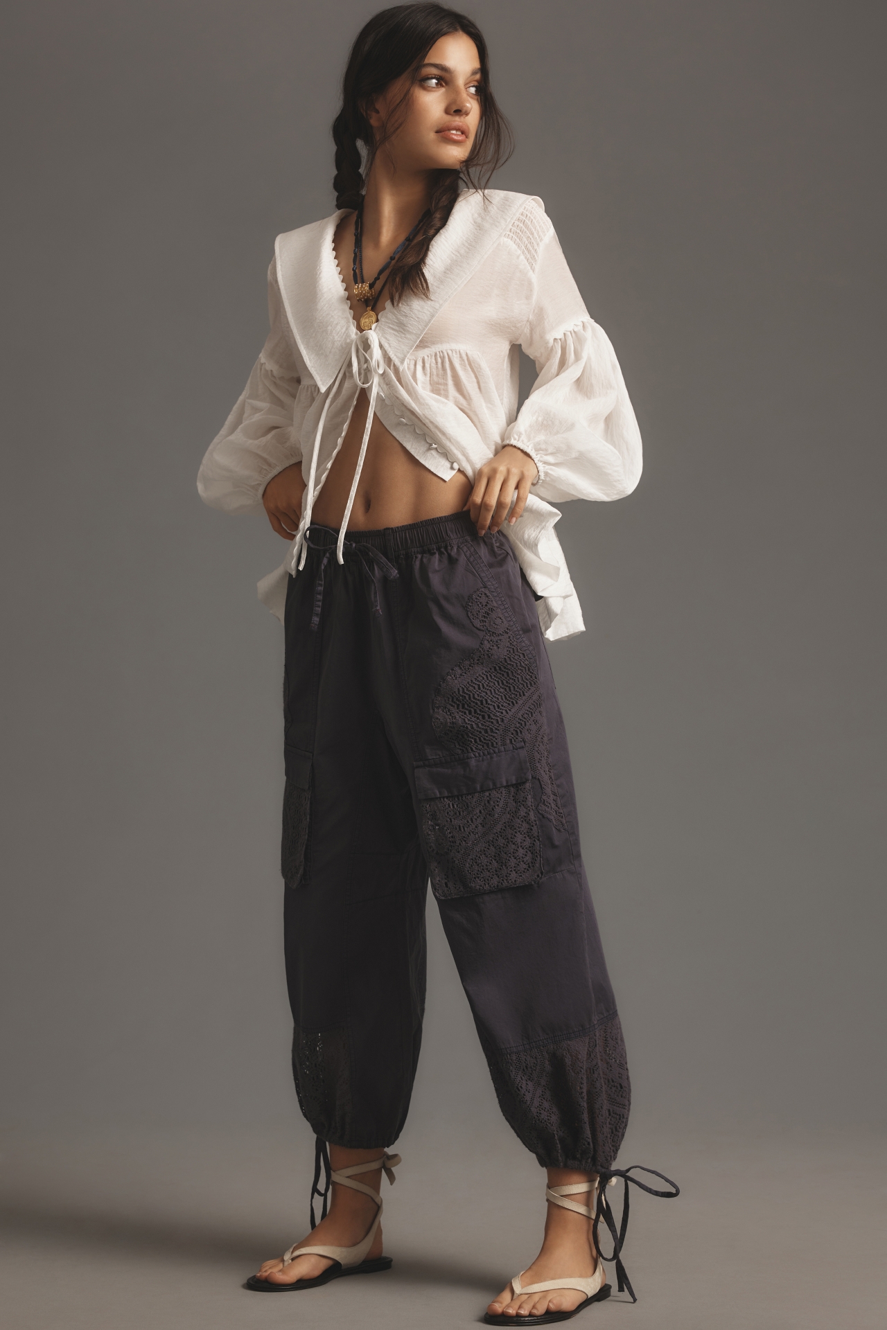 Pilcro Eyelet Patch Parachute Pants