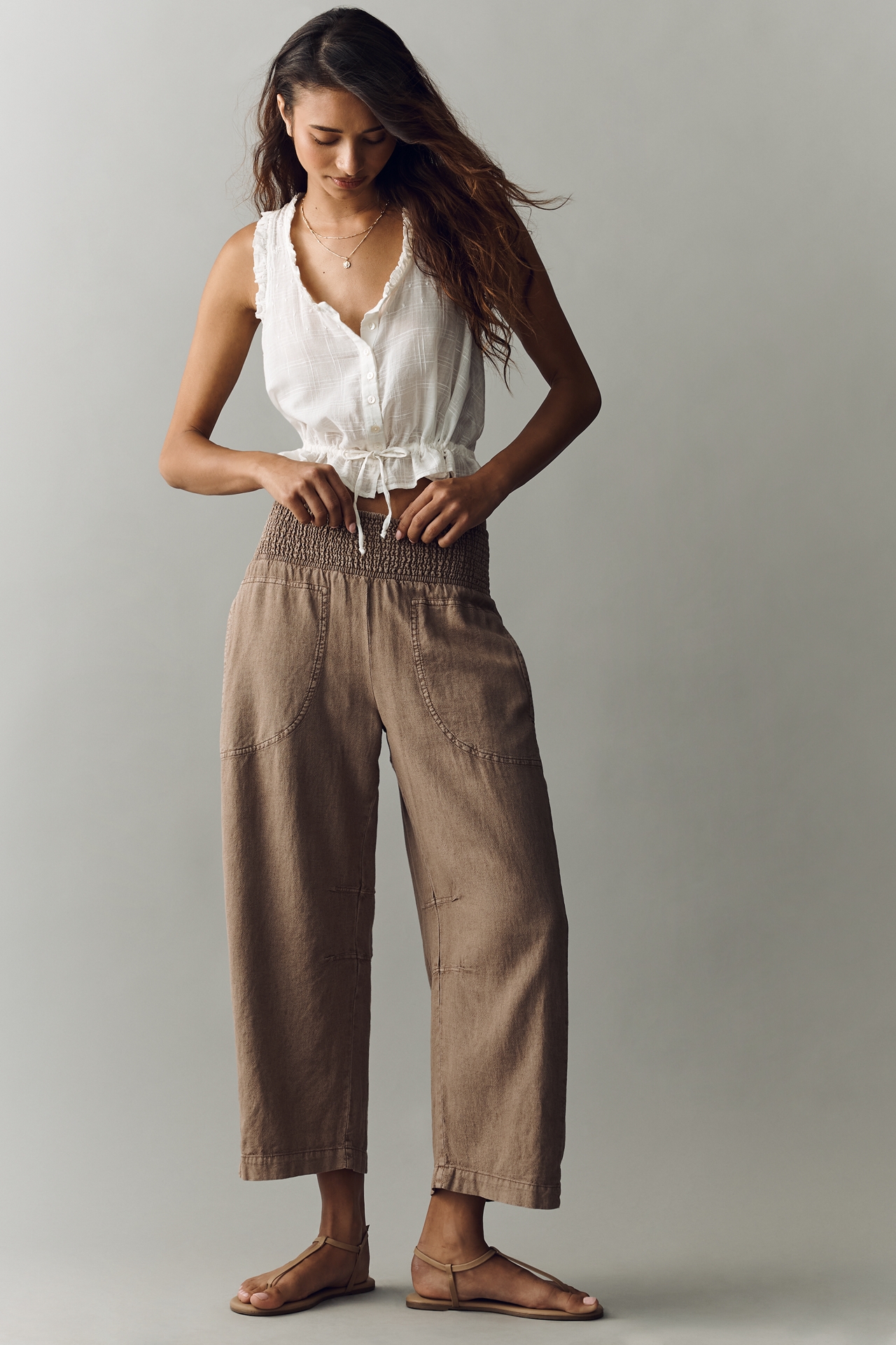 The Reese Smocked Pull-On Barrel Pants