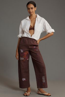 Shop Pilcro The Izzie Relaxed Pull-on Barrel Pants By : Embroidered Edition In Brown