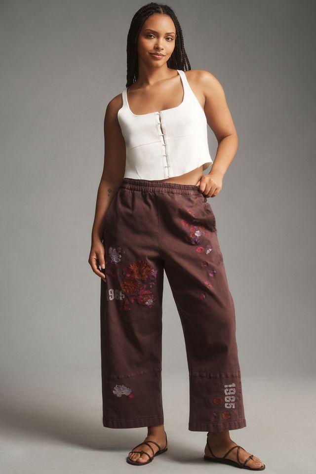 The Izzie Relaxed Pull-On Barrel Pants by Pilcro: Embroidered