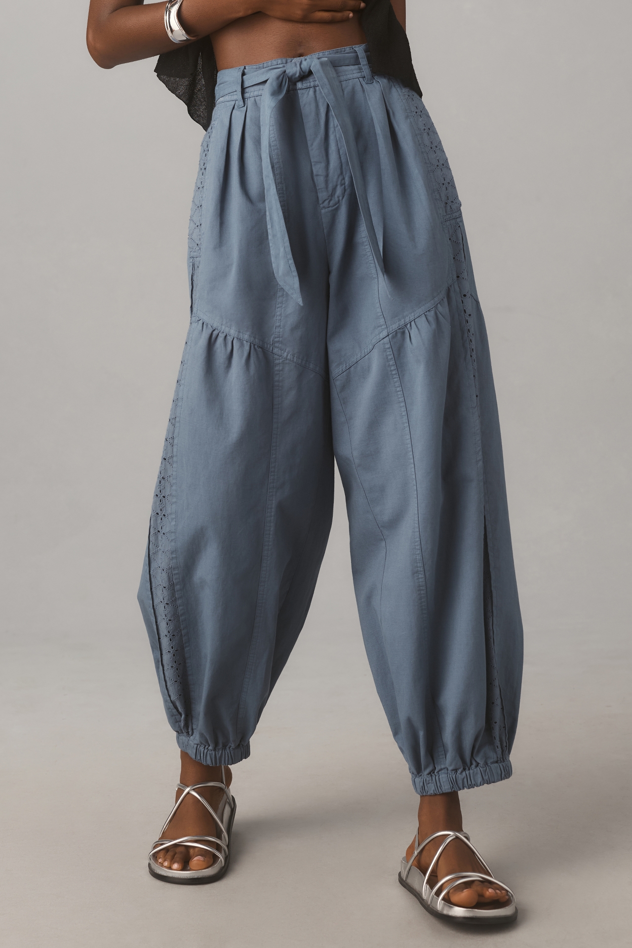 By Anthropologie Washed Linen Eyelet Jogger Pants