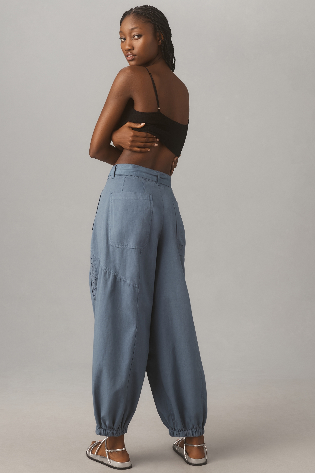 By Anthropologie Washed Linen Eyelet Jogger Pants