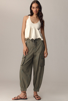 PILCRO DITSY EMBROIDERED DRAWSTRING CARGO PANTS 