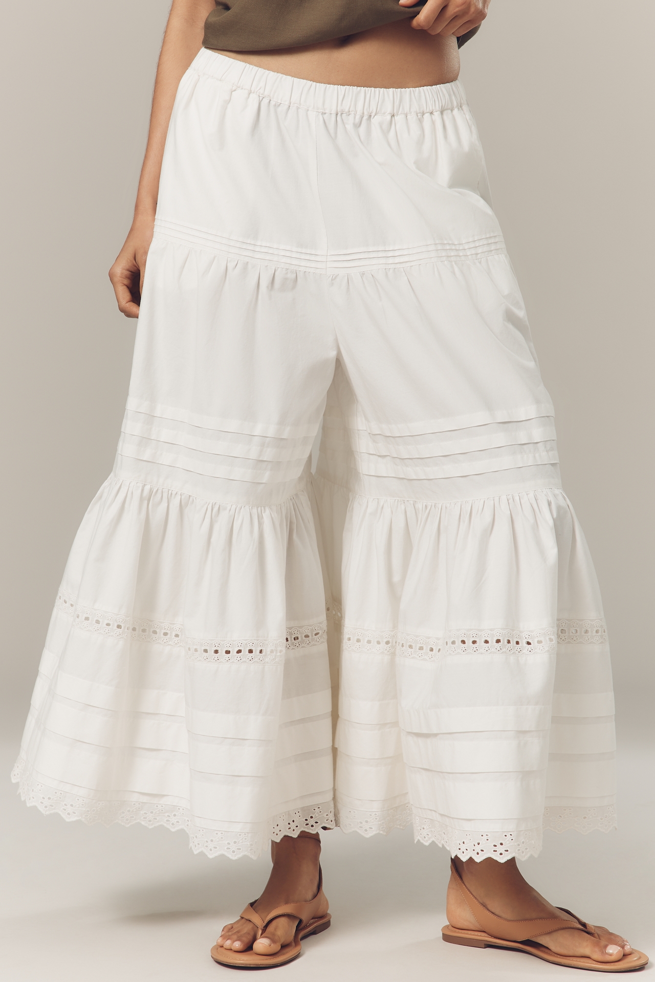 By Anthropologie Lace Petticoat Crop Wide-Leg Pants