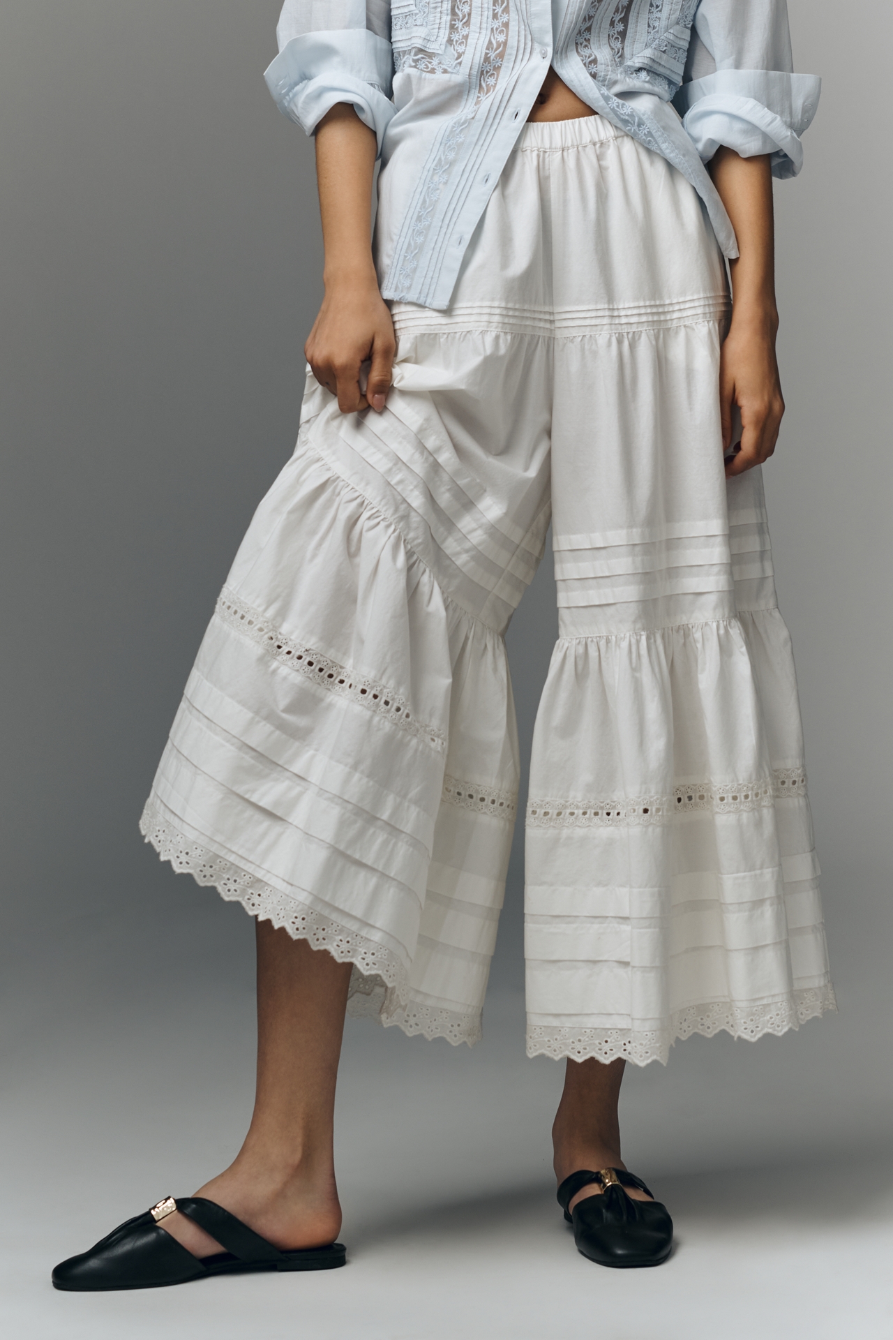 By Anthropologie Lace Petticoat Crop Wide-Leg Pants