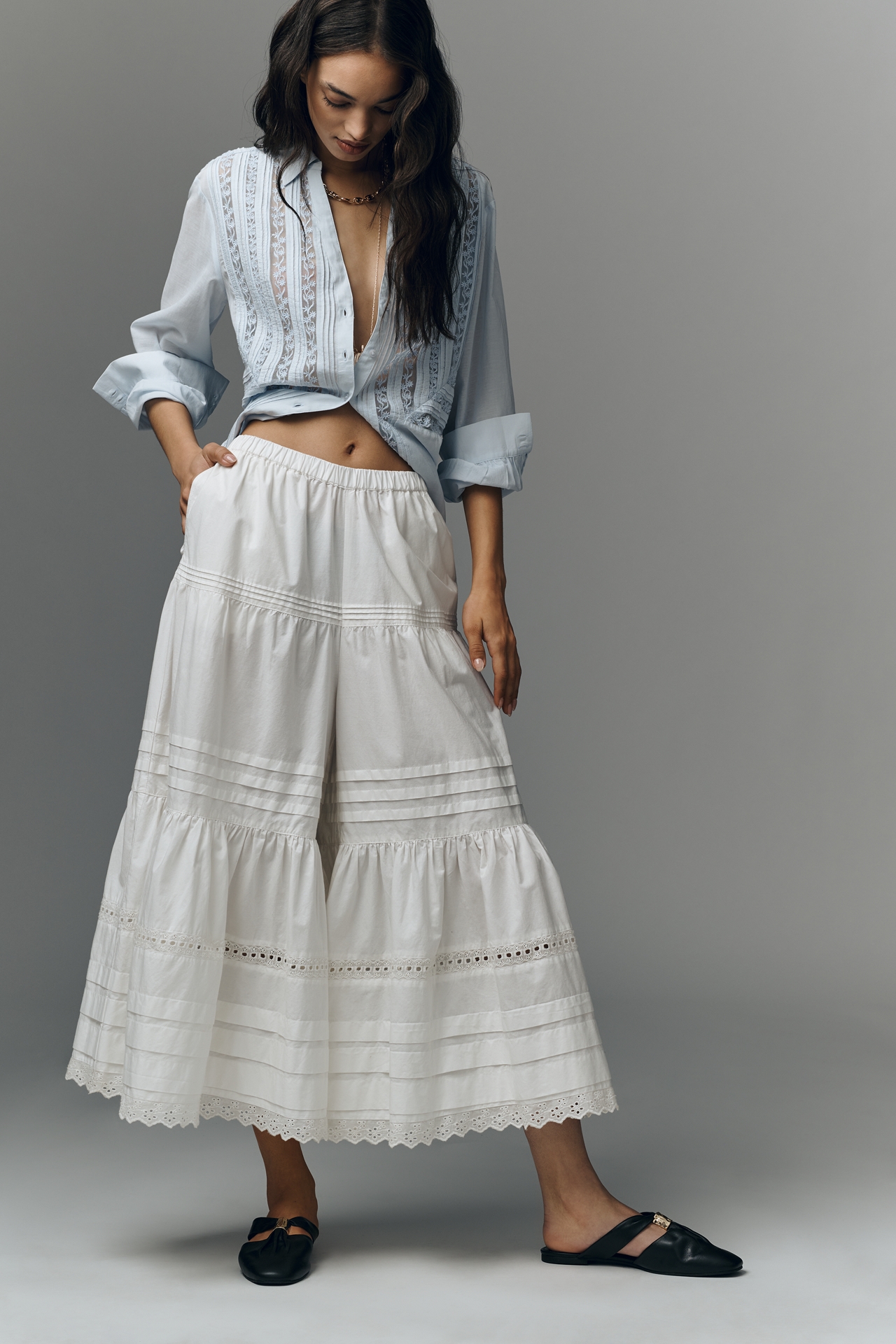 By Anthropologie Lace Petticoat Crop Wide-Leg Pants