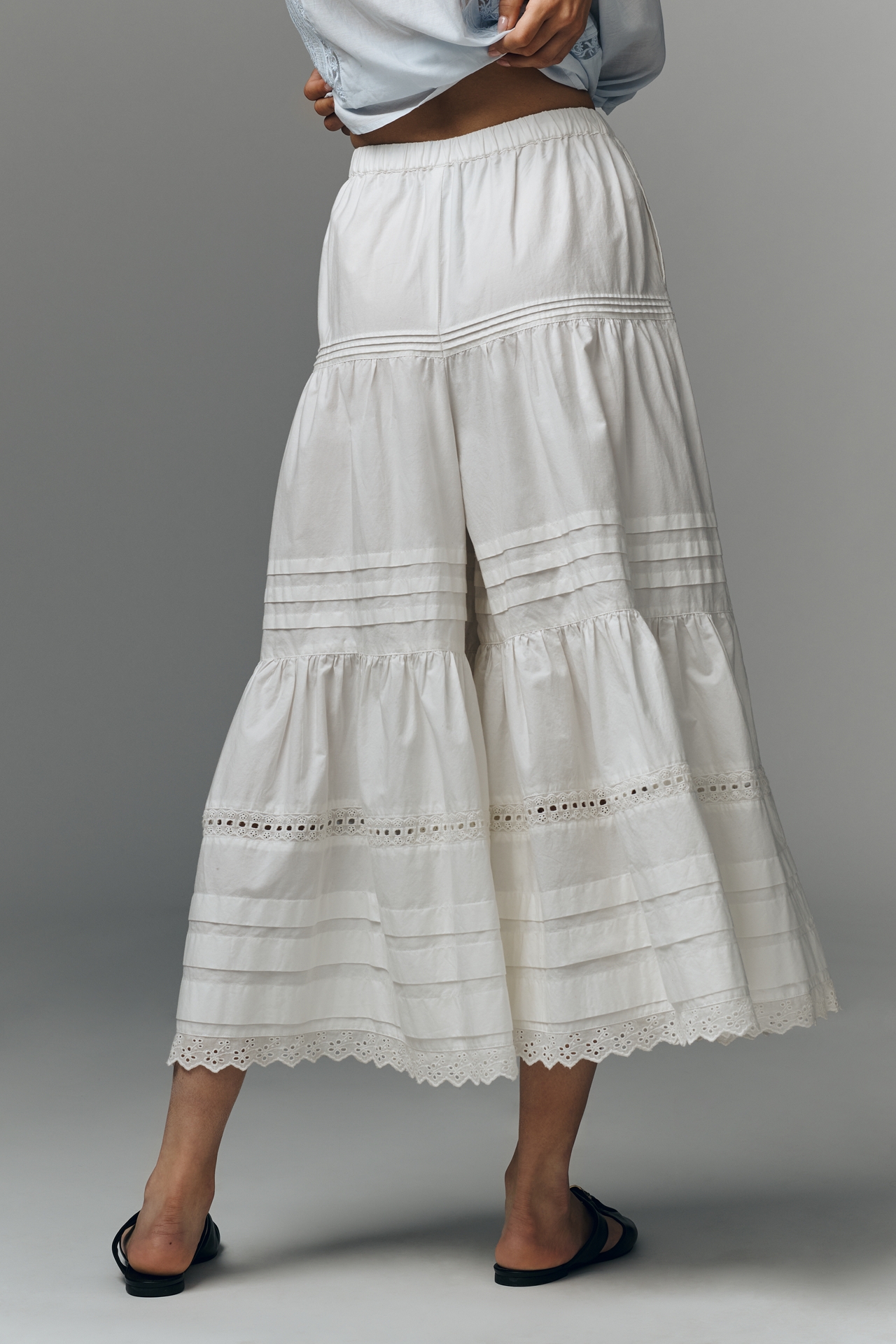 By Anthropologie Lace Petticoat Crop Wide-Leg Pants
