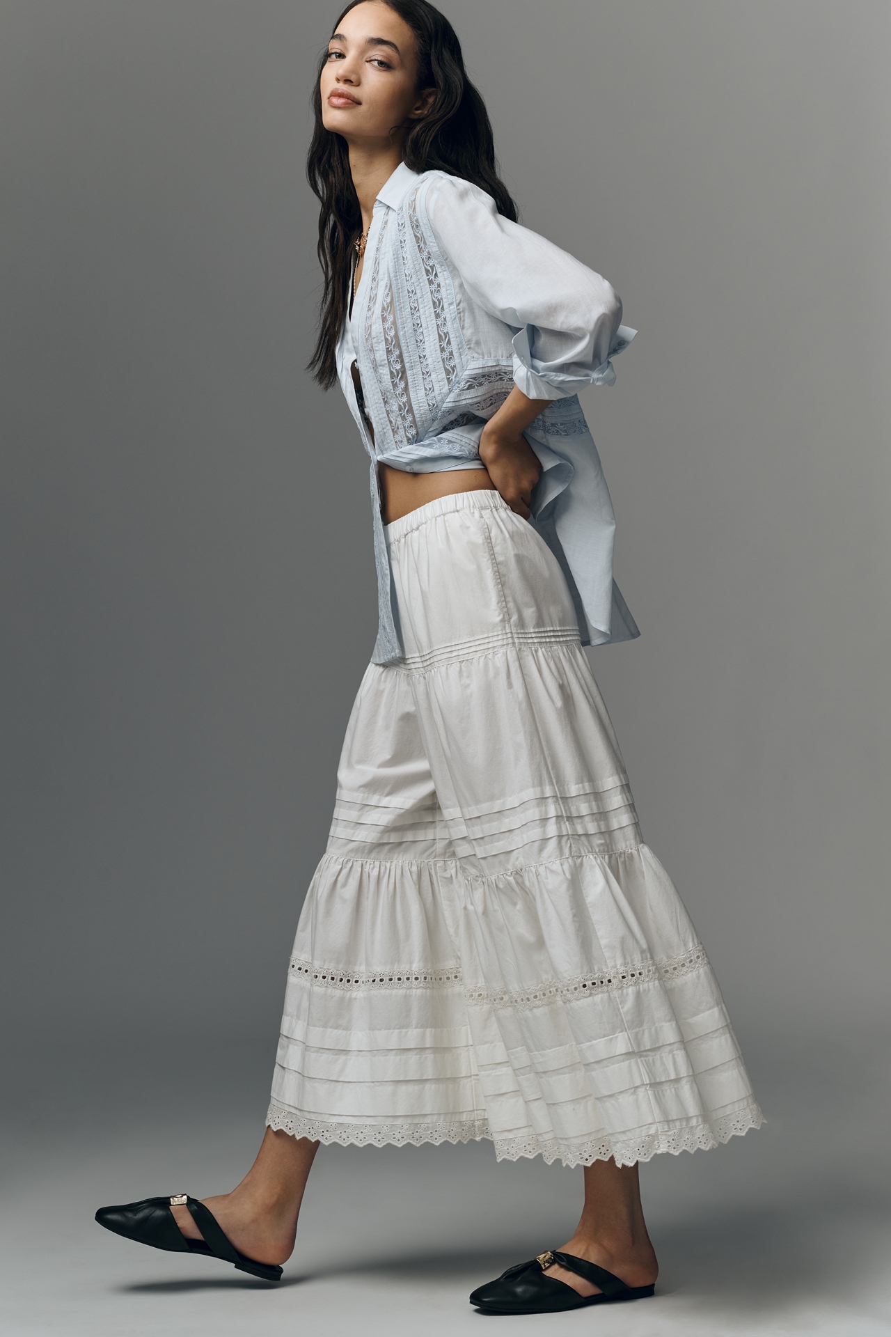 By Anthropologie Lace Petticoat Crop Wide-Leg Pants