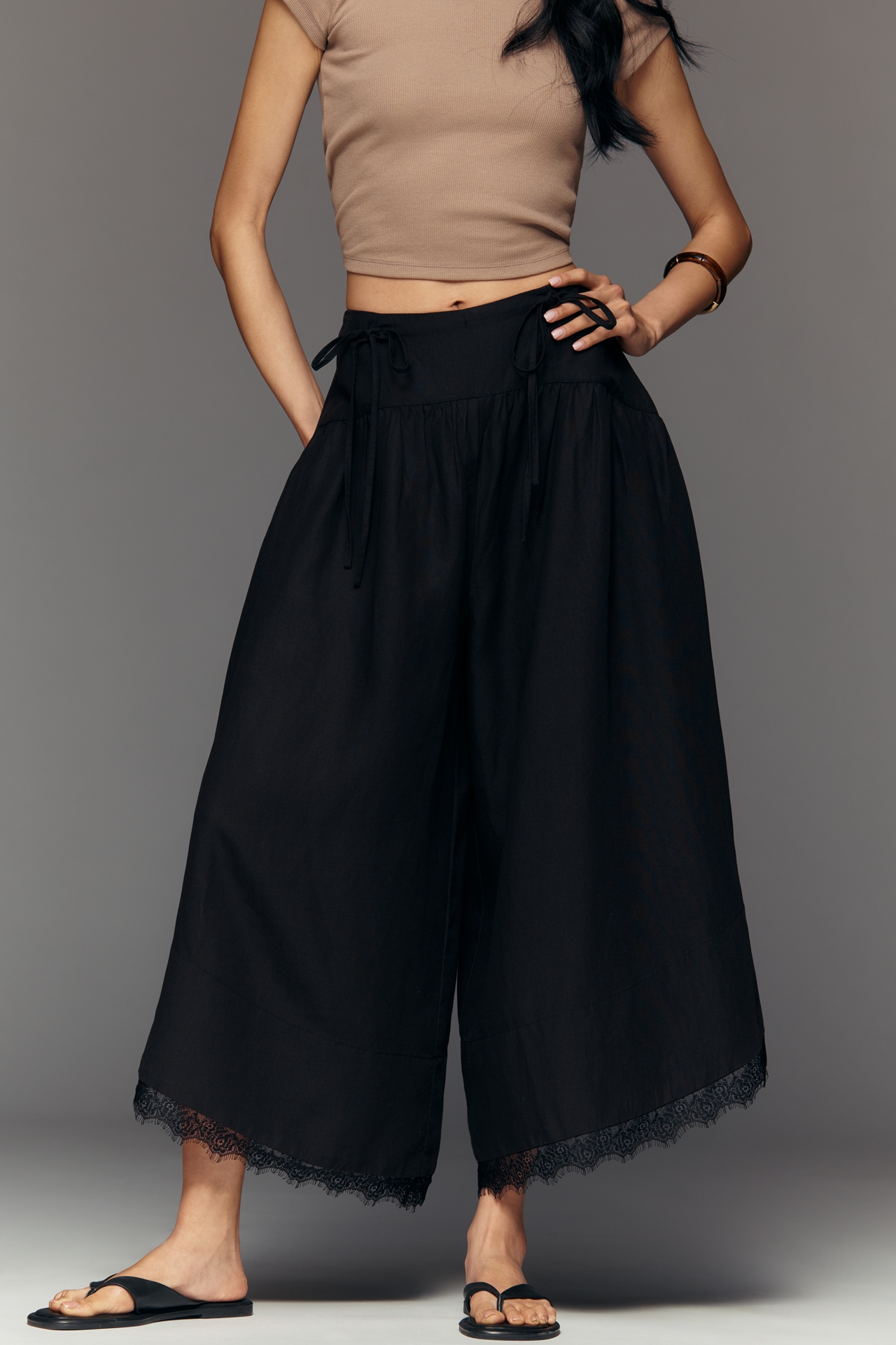 By Anthropologie Linen Blend Skirty Basque Waist Pants