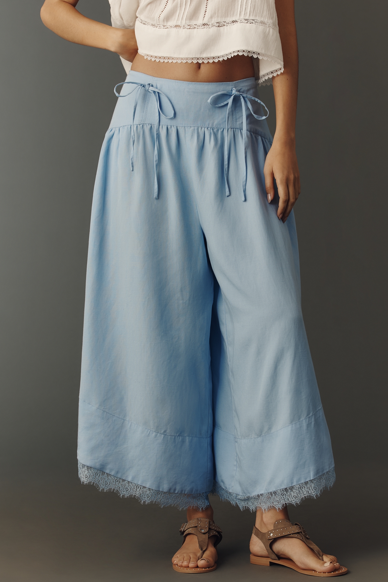 By Anthropologie Linen Blend Skirty Basque Waist Pants