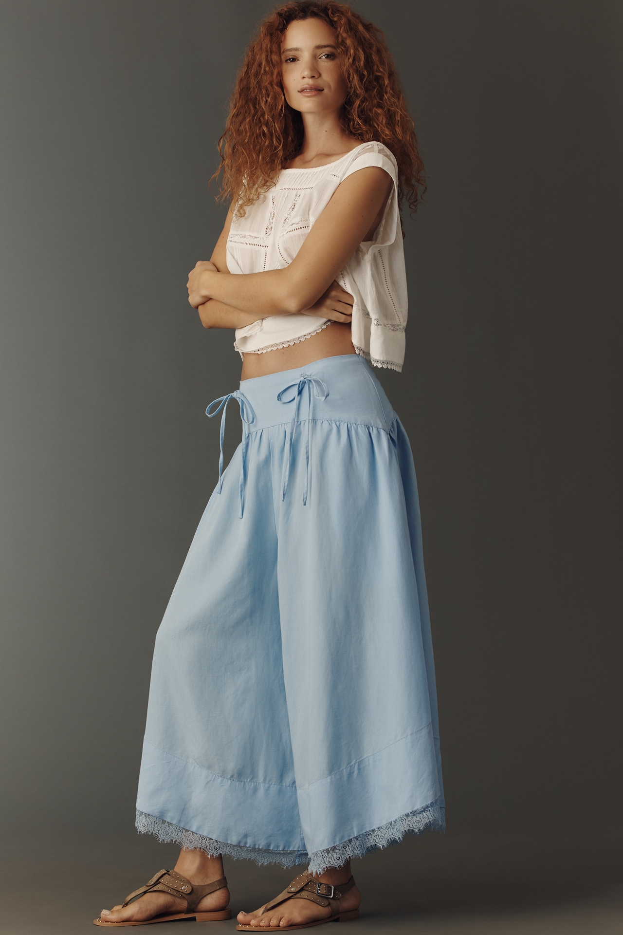 By Anthropologie Linen Blend Skirty Basque Waist Pants