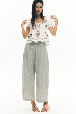 The Reese Linen Cotton Smocked Pull-On Pants