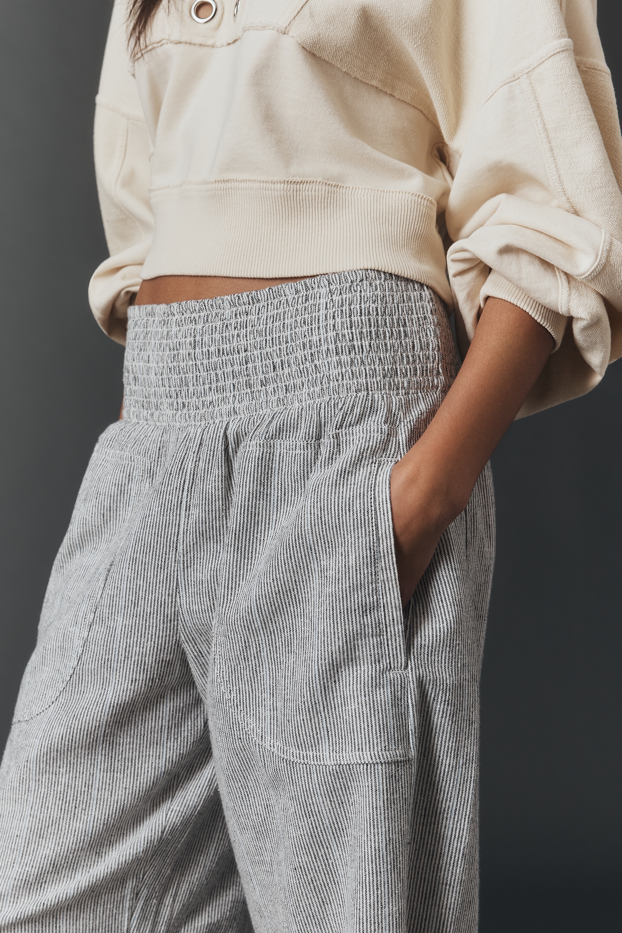 The Reese Linen Cotton Smocked Pull-On Pants