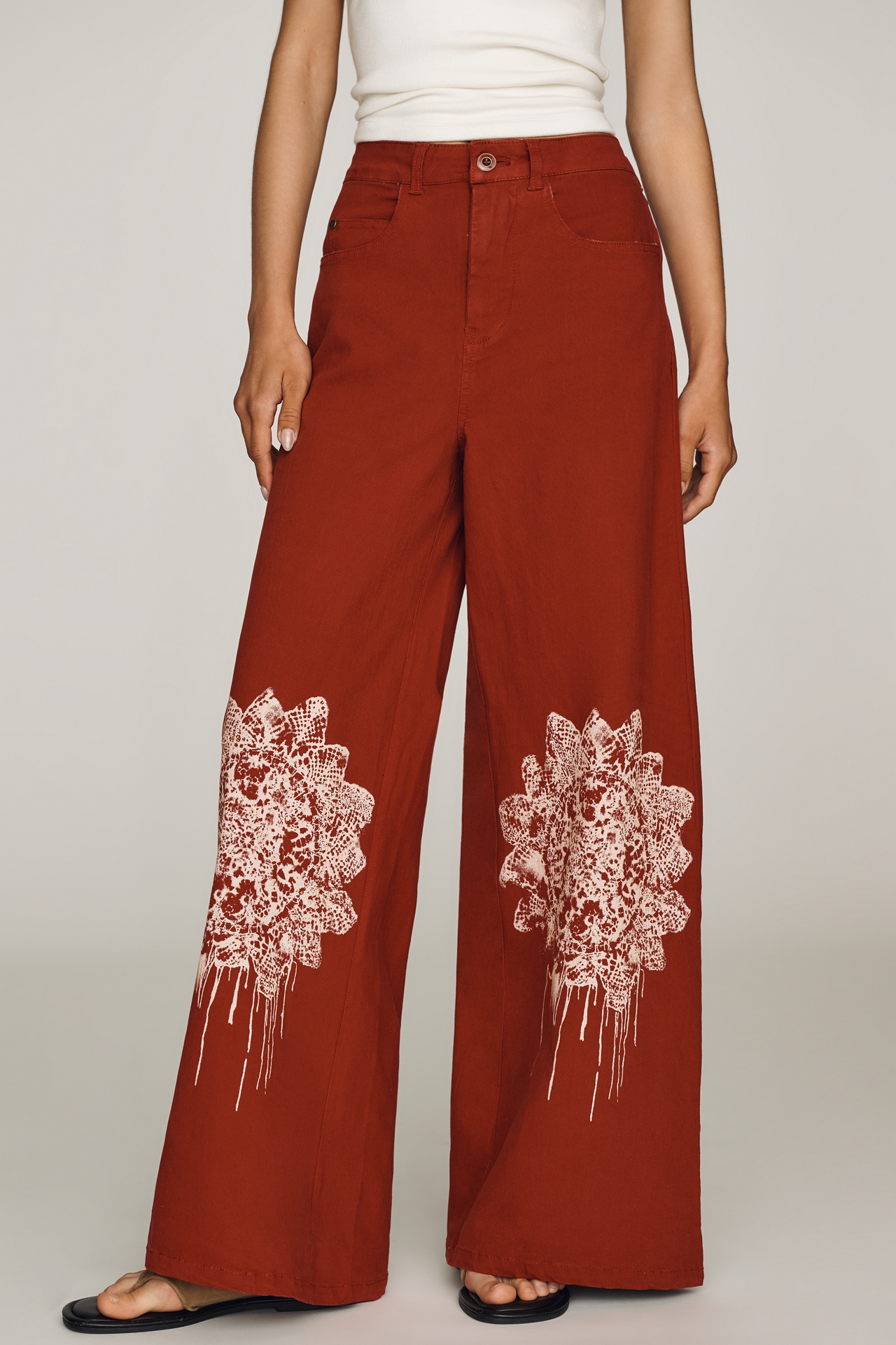 Pilcro Printed Lacework Wide-Leg Pants