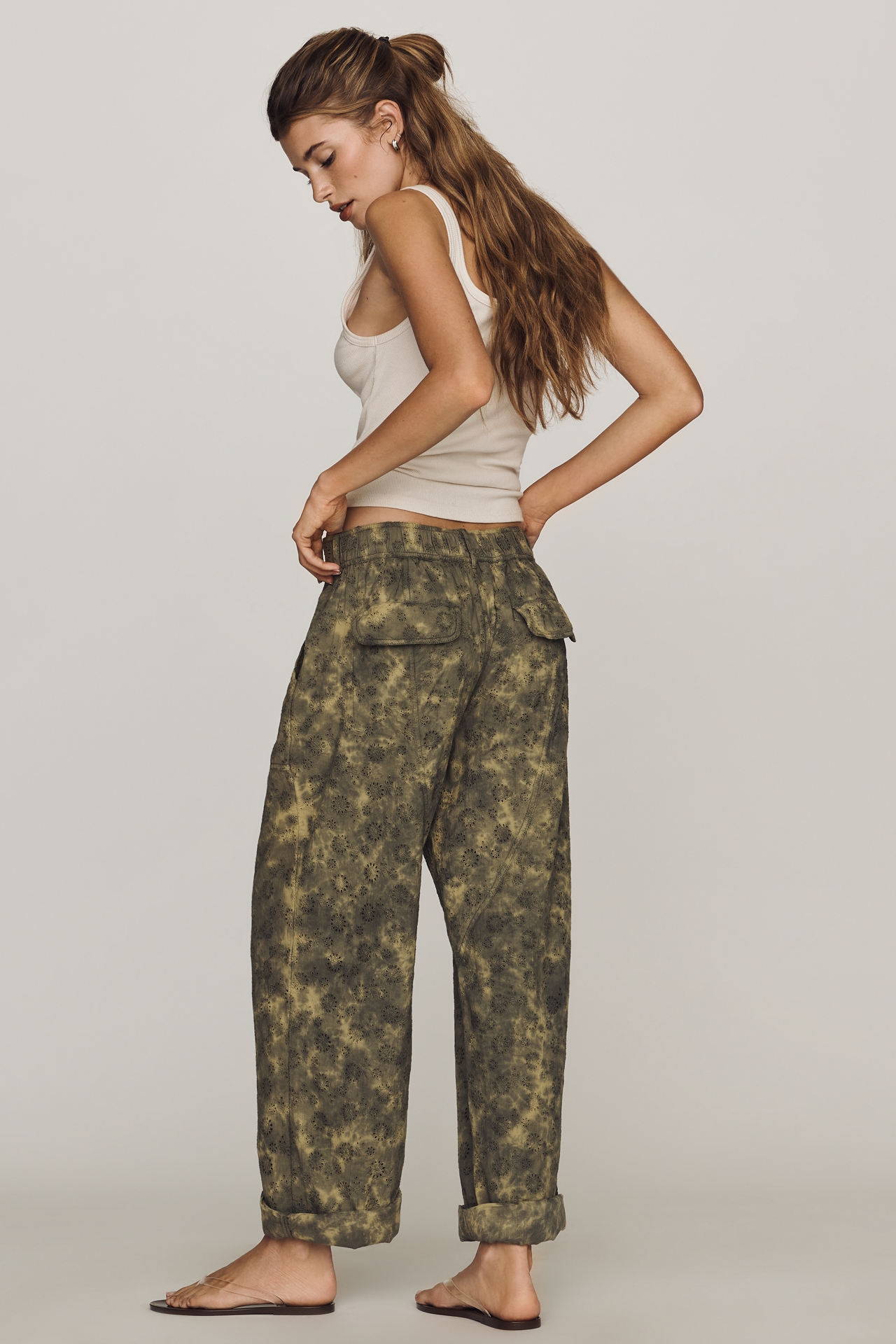 By Anthropologie Cotton Eyelet High Rise Harem Pants