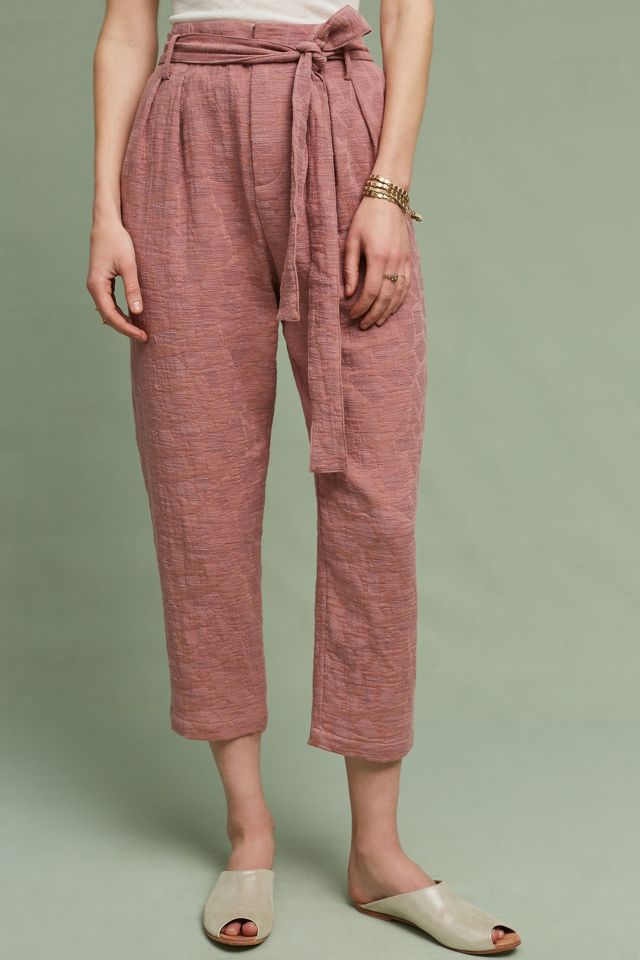 Jacquard Tie-Waist Ankle Trousers