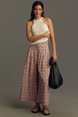 Raga Ria Pleated Wide-leg Cropped Pant In Pink
