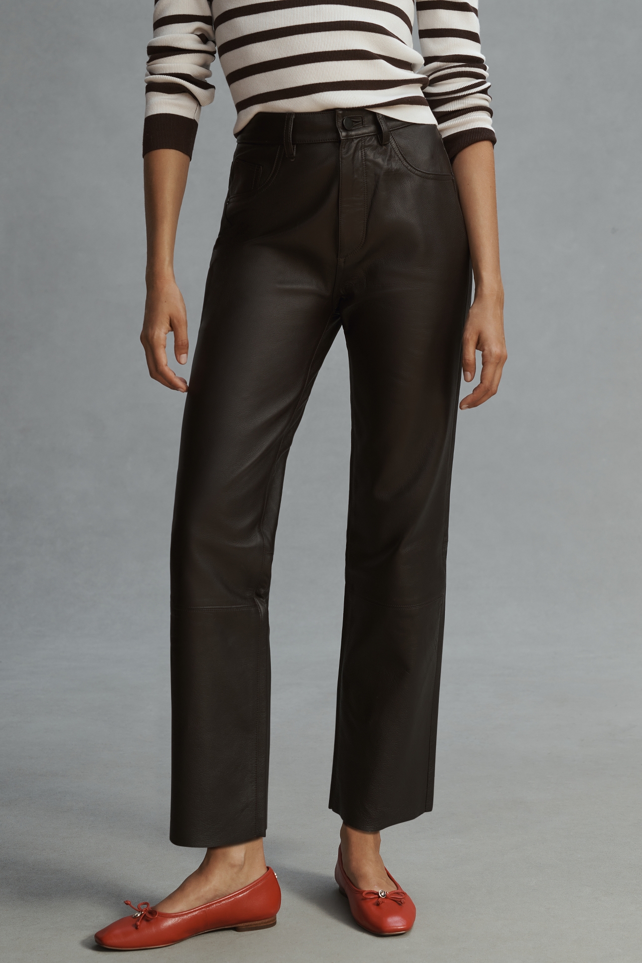 DL1961 Patti Straight High-Rise Vintage Leather Ankle Pants