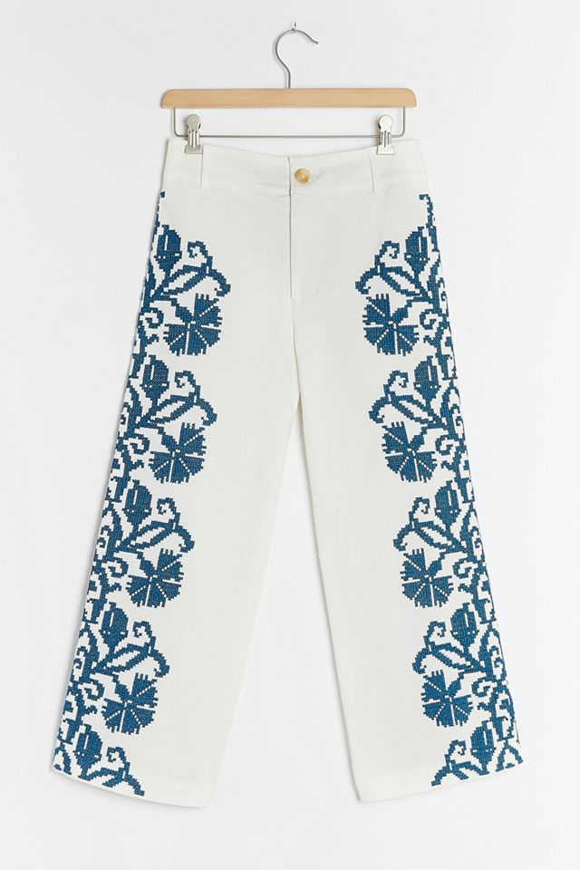 Becky Embroidered Wide-Leg Pants #1