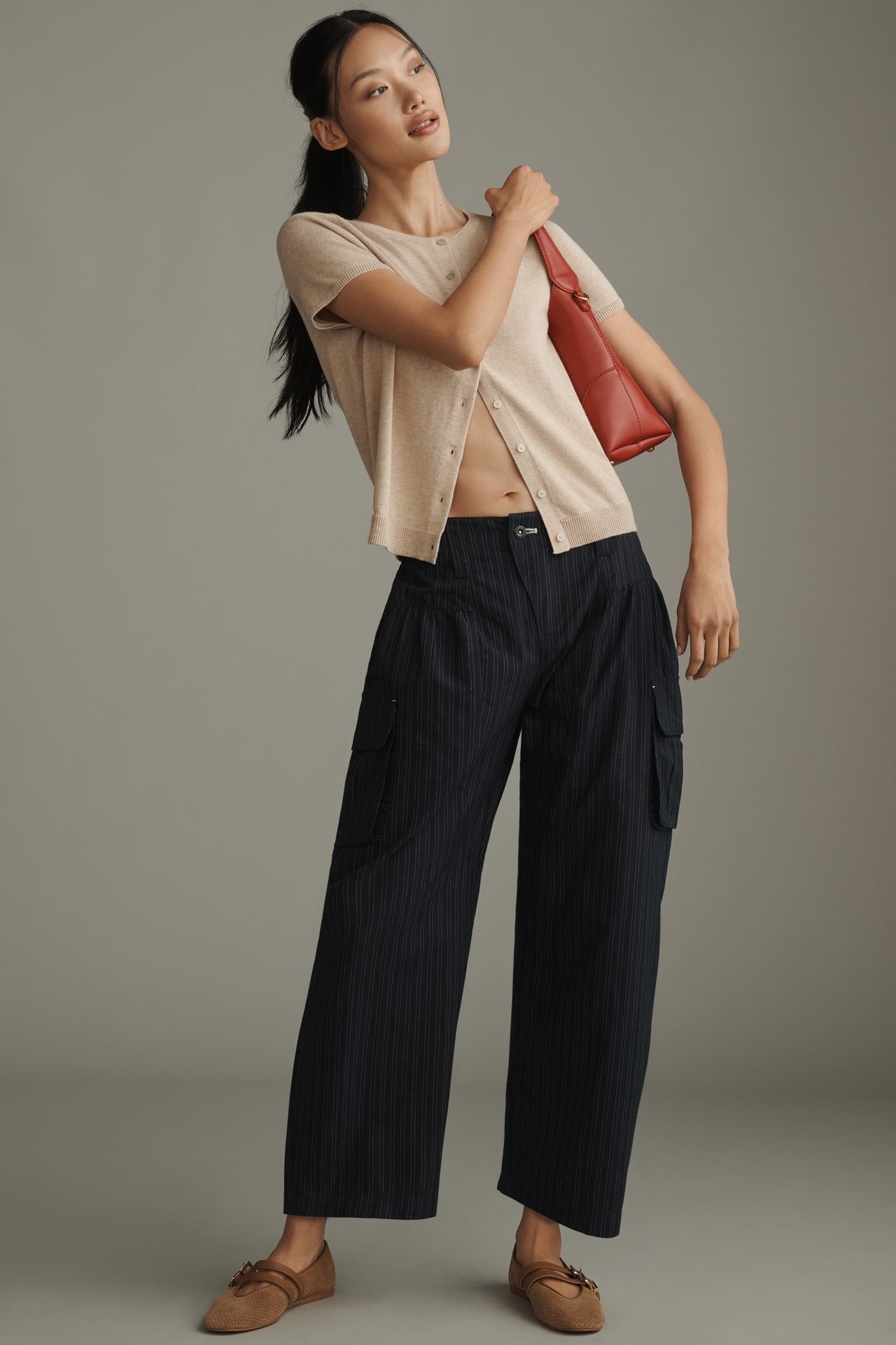 Pilcro Pinstripe Curved Pants