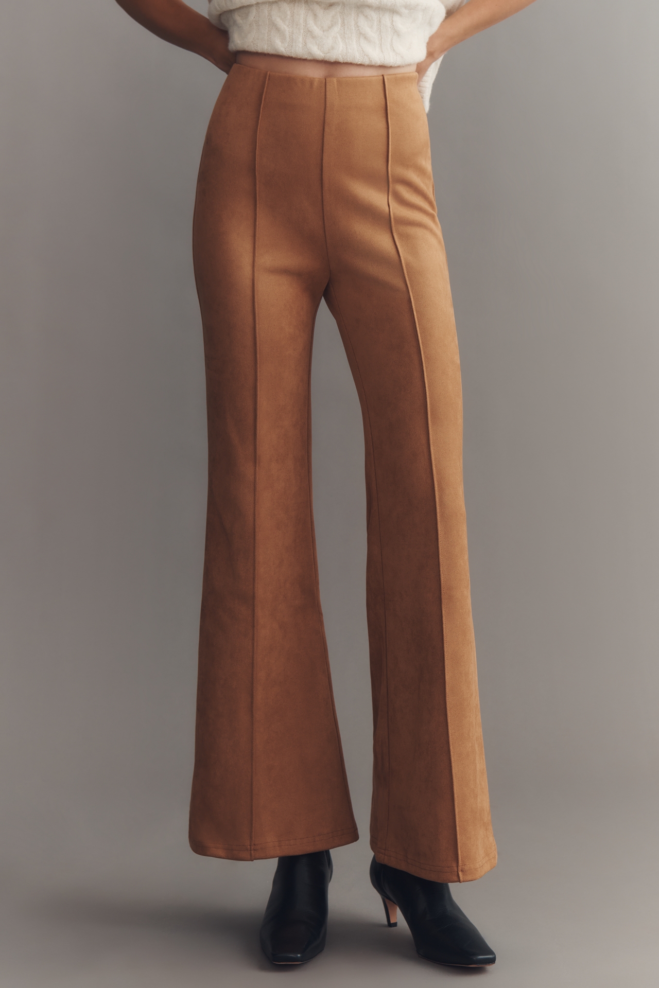 En Elly Faux-Suede Pull-On Flare Pants