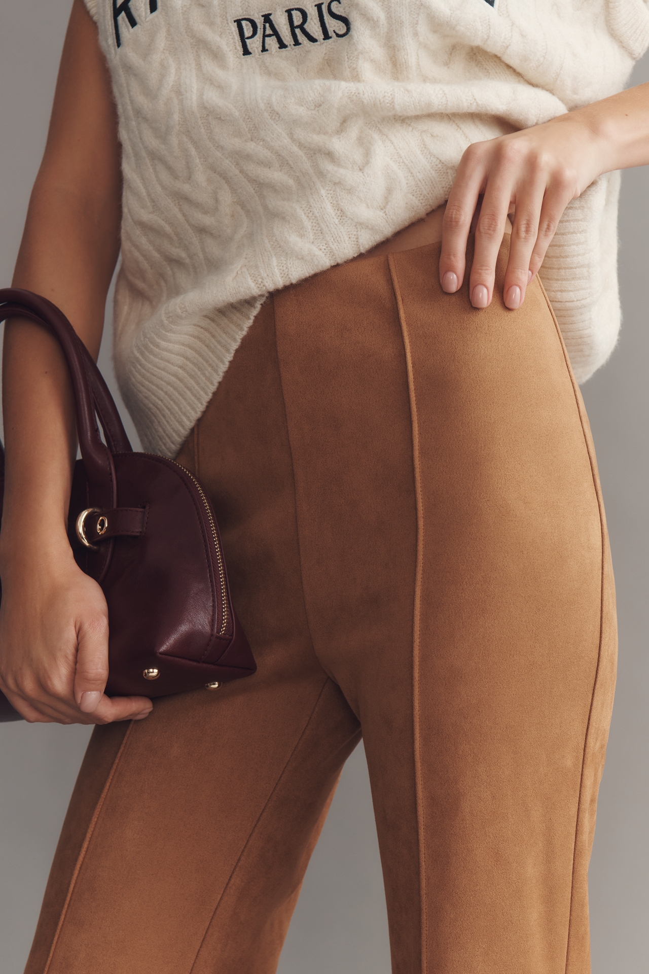 En Elly Faux-Suede Pull-On Flare Pants