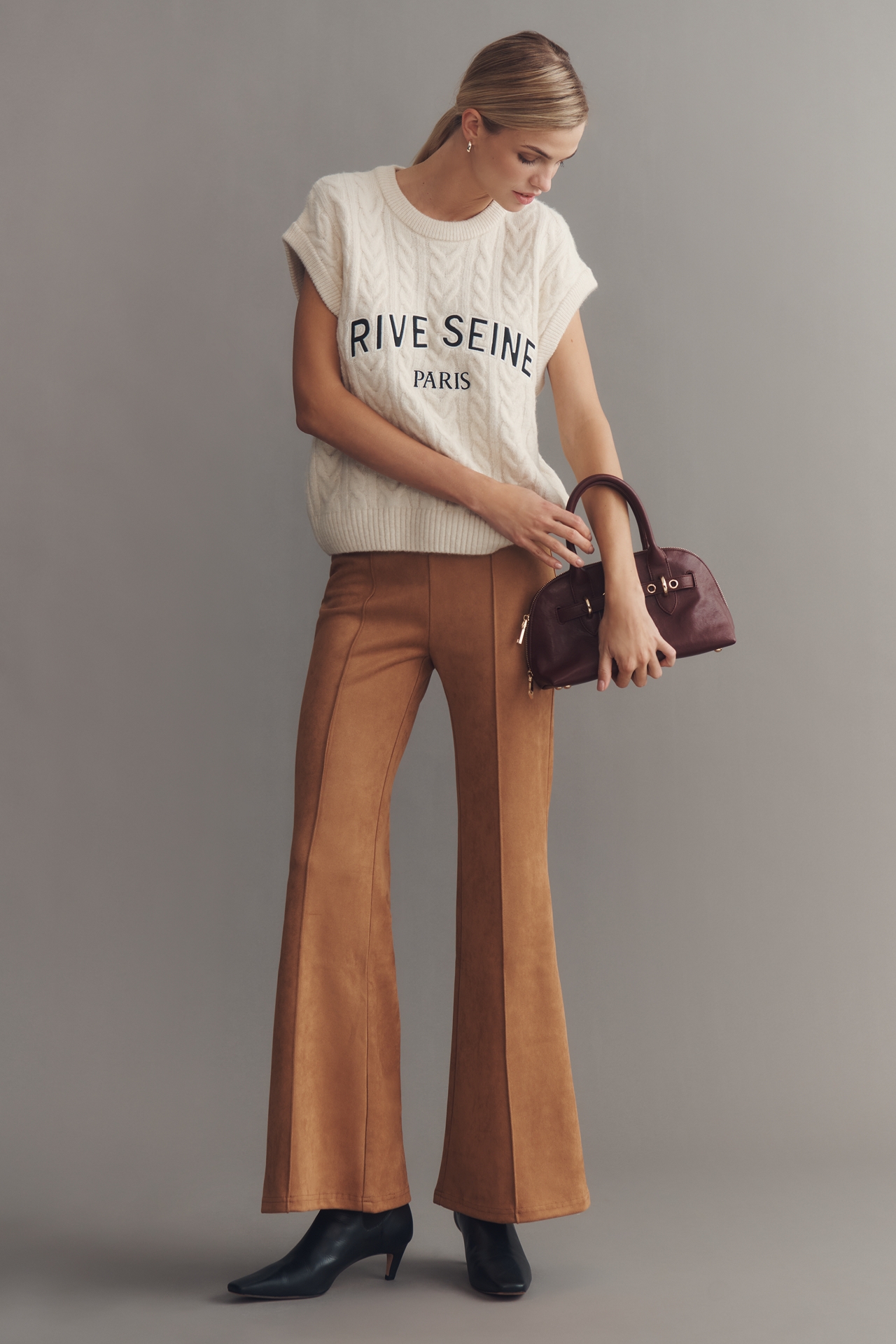 En Elly Faux-Suede Pull-On Flare Pants