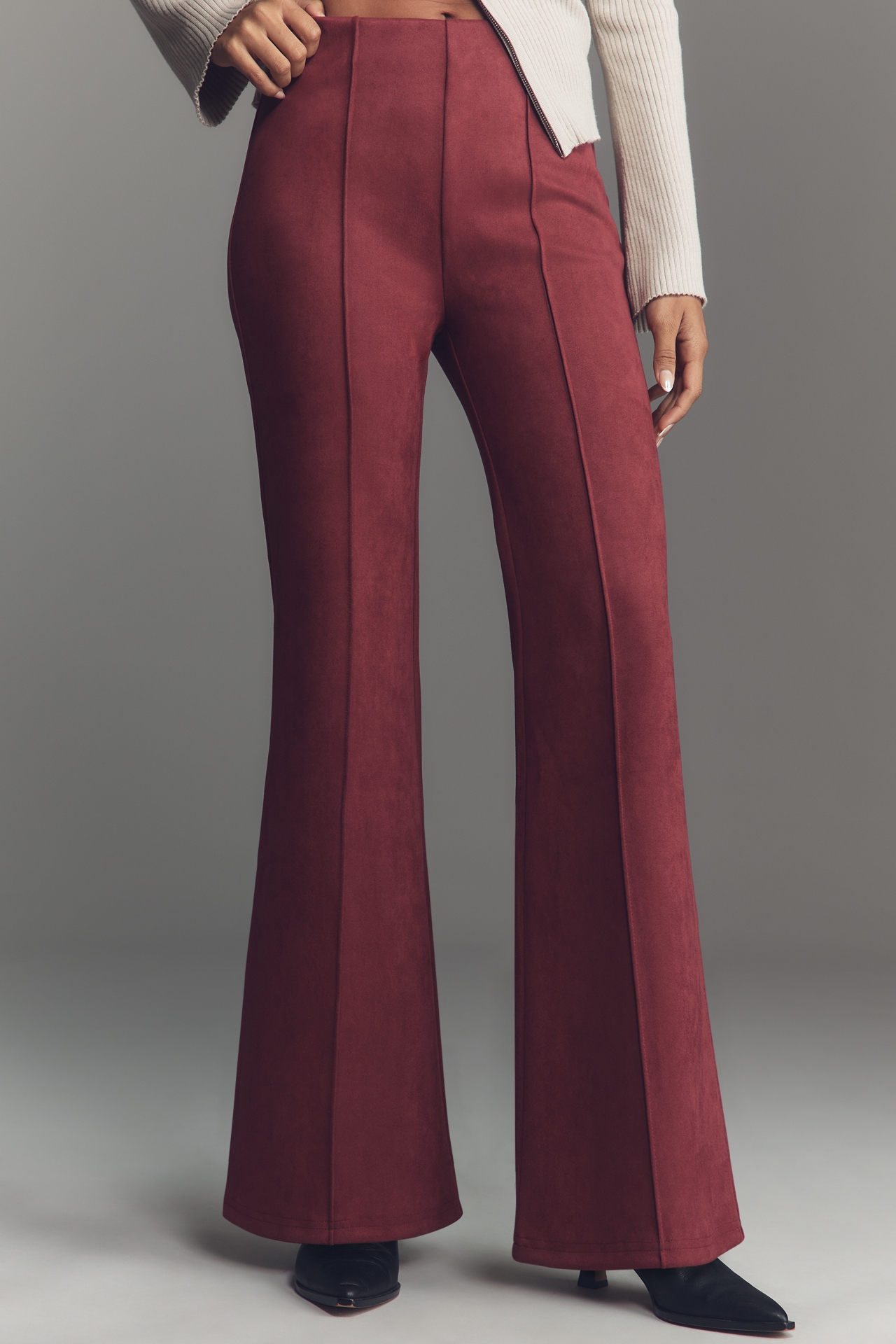 En Elly Faux-Suede Pull-On Flare Pants