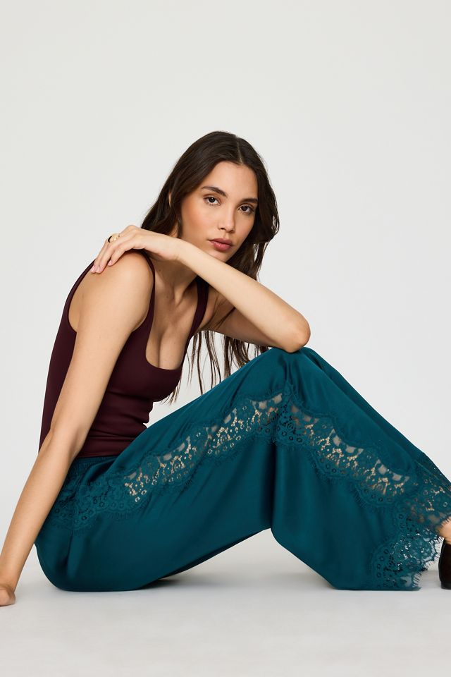 By Anthropologie Satin-Spitzen-Hose mit weitem Bein #2