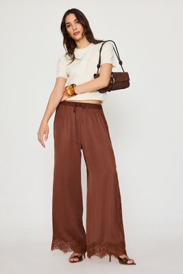 Pantalon large en satin et dentelle By Anthropologie